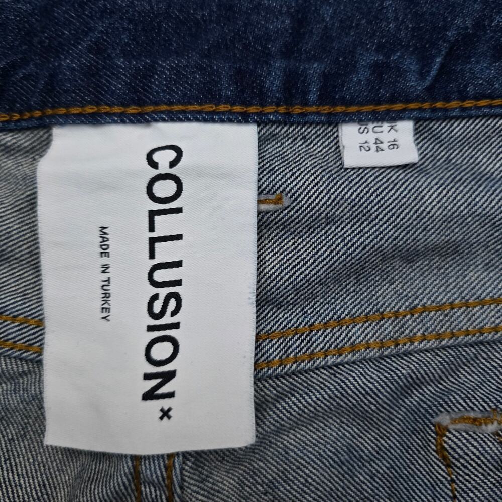 COLLUSION X008 Y2K Extreme Bleach Flare Jeans In Mid Blue Womens US Size 12 - Picture 4 of 12